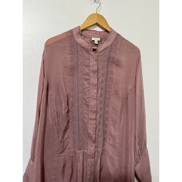 J Jill Victorian Style Old Rose Lace Button Blouse Size 3X Rose Pink Feminine - Picture 3 of 10